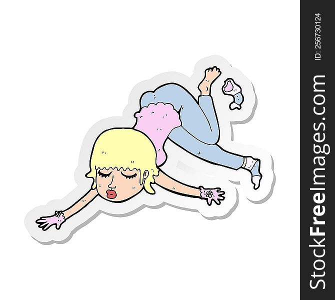 sticker of a cartoon woman floating