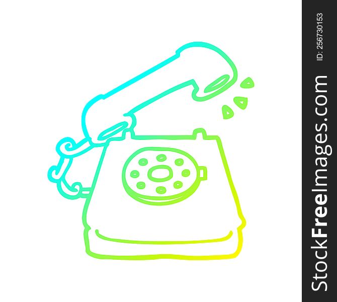cold gradient line drawing of a cartoon ringing telephone