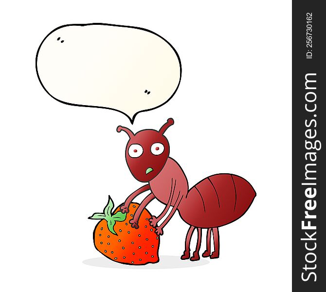 freehand drawn speech bubble cartoon ant with berry