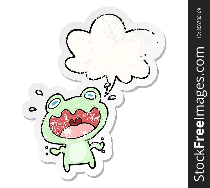 Cute Cartoon Frog Frightened And Speech Bubble Distressed Sticker