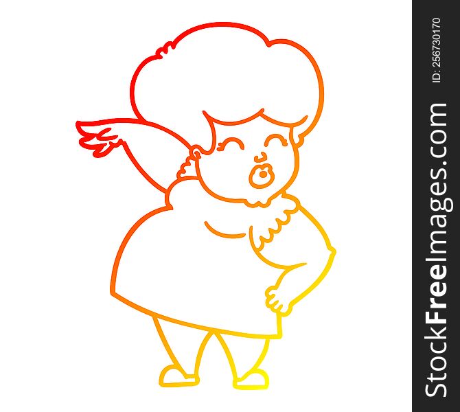 warm gradient line drawing of a cartoon woman making hand gesture