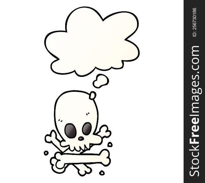 cartoon skull and bones with thought bubble in smooth gradient style