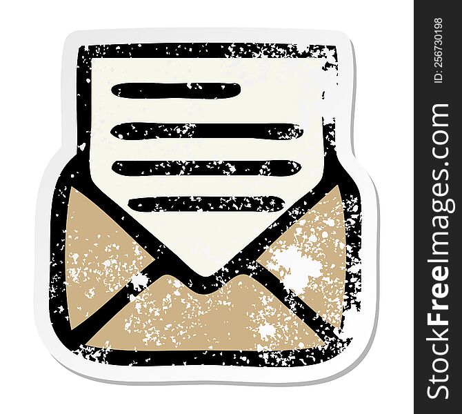 Distressed Sticker Of A Cute Cartoon Letter And Envelope