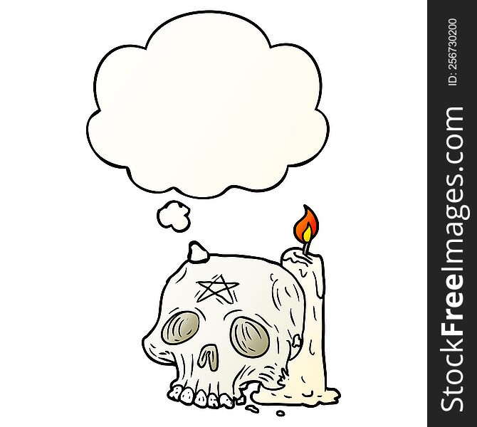 Cartoon Spooky Skull And Candle And Thought Bubble In Smooth Gradient Style