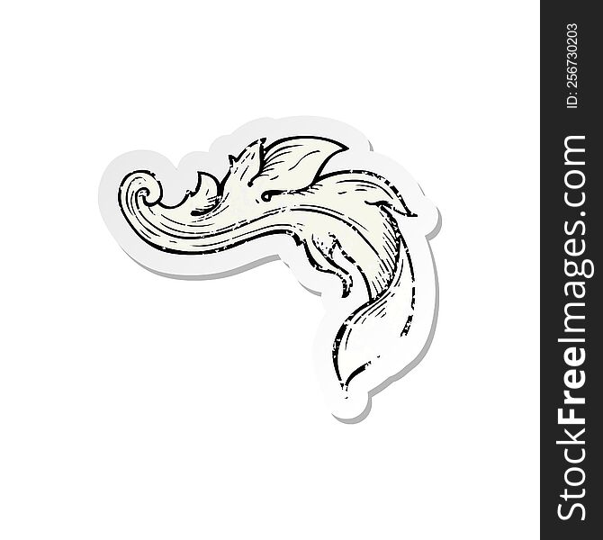 retro distressed sticker of a cartoon traditional hand drawn floral swirl