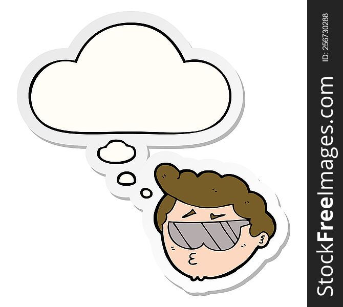 Cartoon Boy Wearing Sunglasses And Thought Bubble As A Printed Sticker