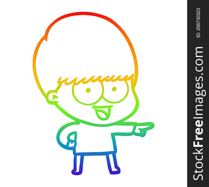 Rainbow Gradient Line Drawing Happy Cartoon Boy Pointing