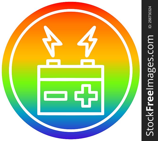 battery circular icon with rainbow gradient finish. battery circular icon with rainbow gradient finish