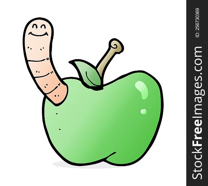 Cartoon Apple With Worm