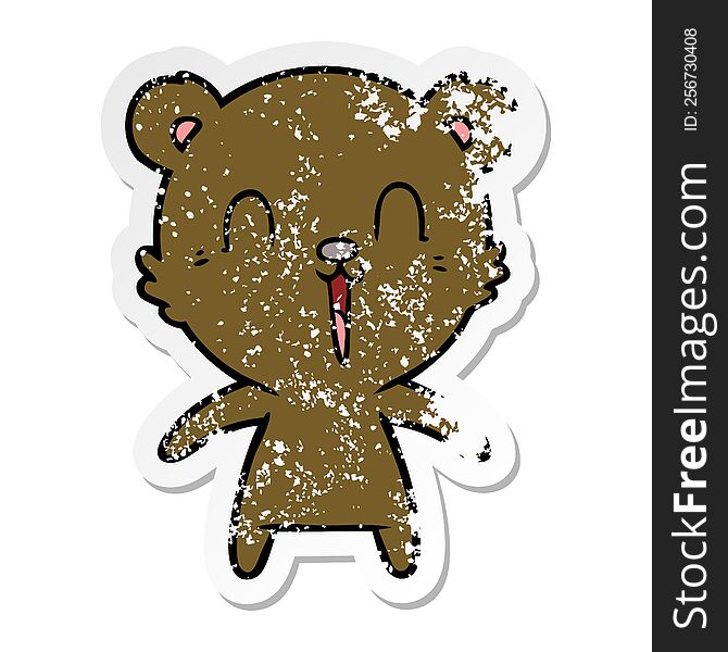 Distressed Sticker Of A Happy Laughing Cartoon Bear