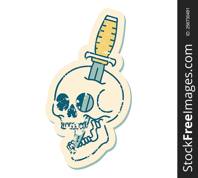 Distressed Sticker Tattoo Style Icon Of A Skull And Dagger