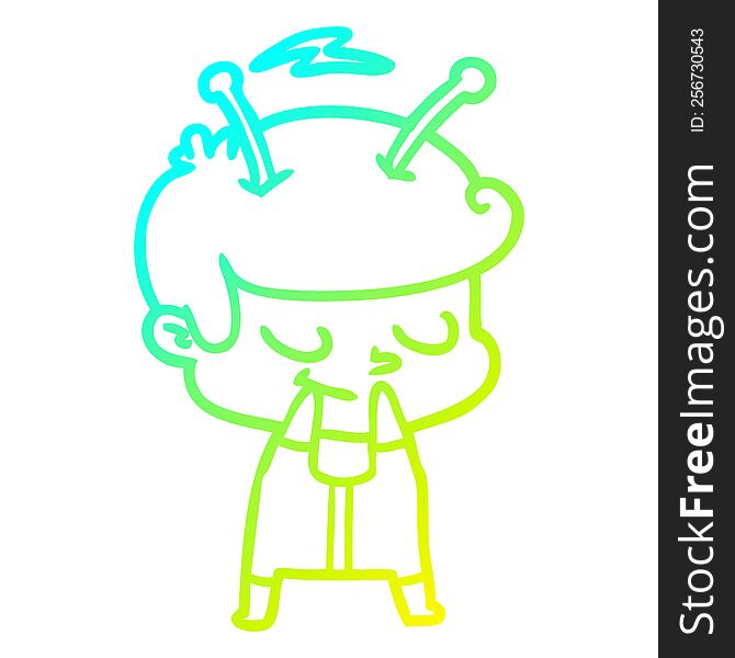 Cold Gradient Line Drawing Self Conscious Cartoon Spaceman