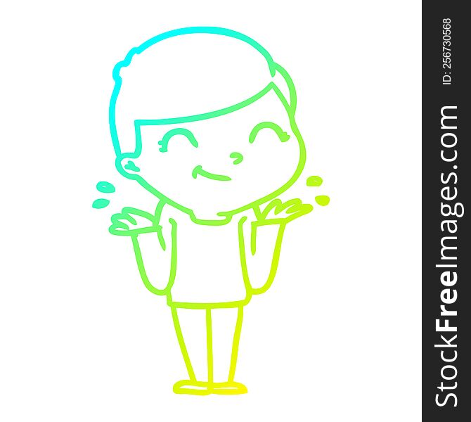cold gradient line drawing of a cartoon boy smiling