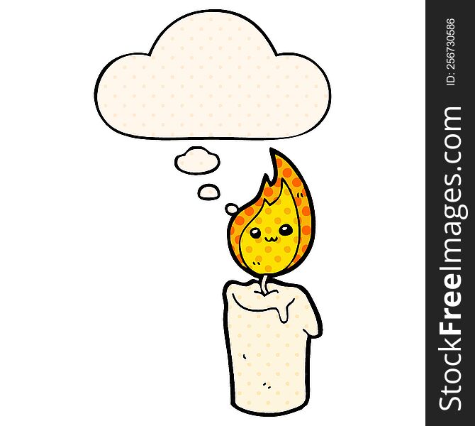 cartoon candle character with thought bubble in comic book style