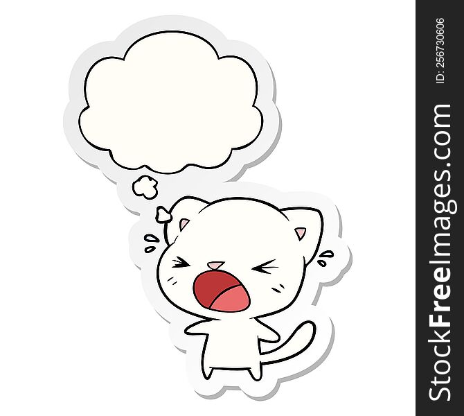 Cartoon Cat Crying And Thought Bubble As A Printed Sticker