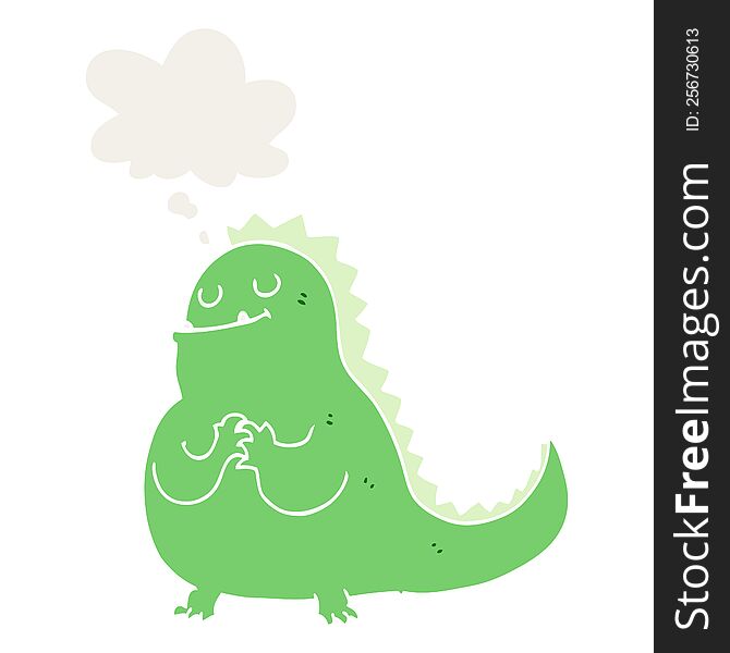 Cartoon Dinosaur And Thought Bubble In Retro Style