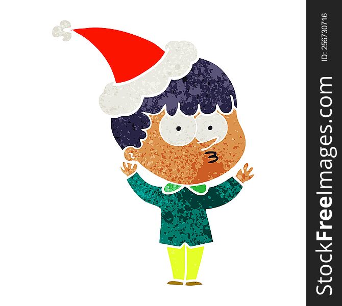 Retro Cartoon Of A Curious Boy Wearing Santa Hat