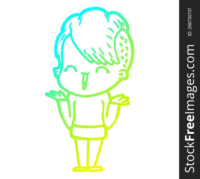 Cold Gradient Line Drawing Cartoon Happy Hipster Girl