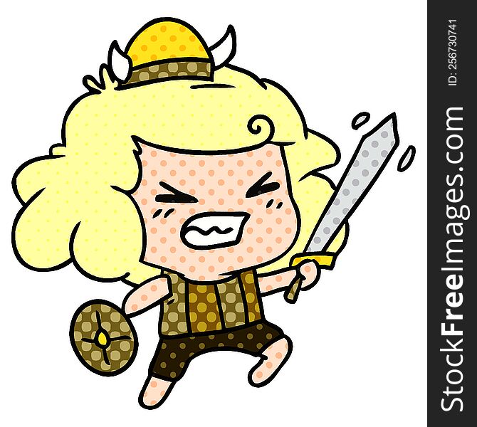 freehand drawn cartoon of kawaii viking child