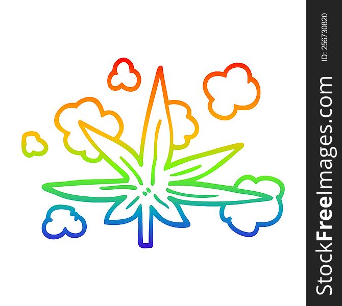 Rainbow Gradient Line Drawing Cartoon Marijuana Leaf