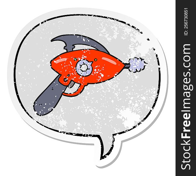 Cartoon Ray Gun And Speech Bubble Distressed Sticker