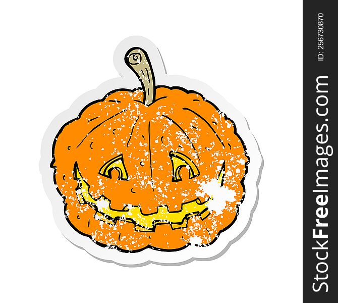 retro distressed sticker of a cartoon grinning pumpkin