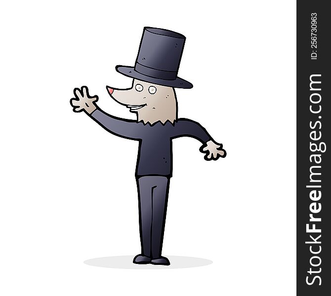 cartoon waving werewolf wearing top hat