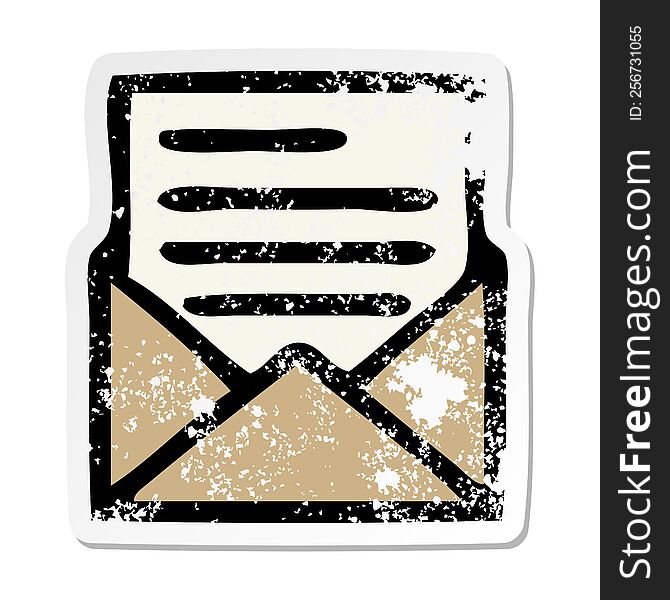 distressed sticker of a cute cartoon letter and envelope