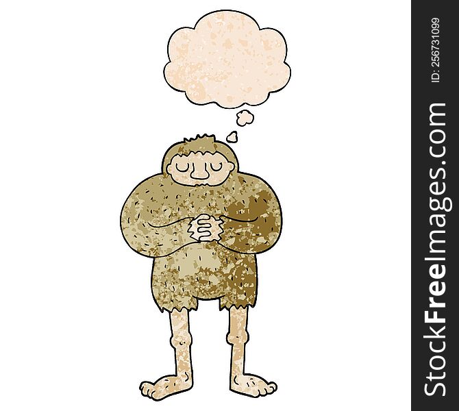 Cartoon Bigfoot And Thought Bubble In Grunge Texture Pattern Style
