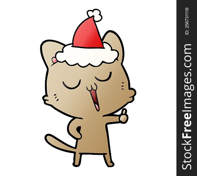 Gradient Cartoon Of A Cat Singing Wearing Santa Hat