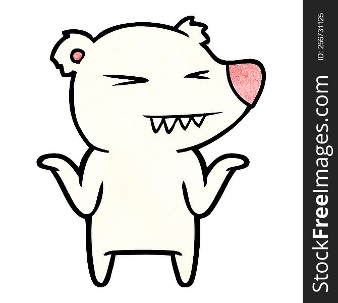 angry polar bear cartoon shrugging shoulders. angry polar bear cartoon shrugging shoulders