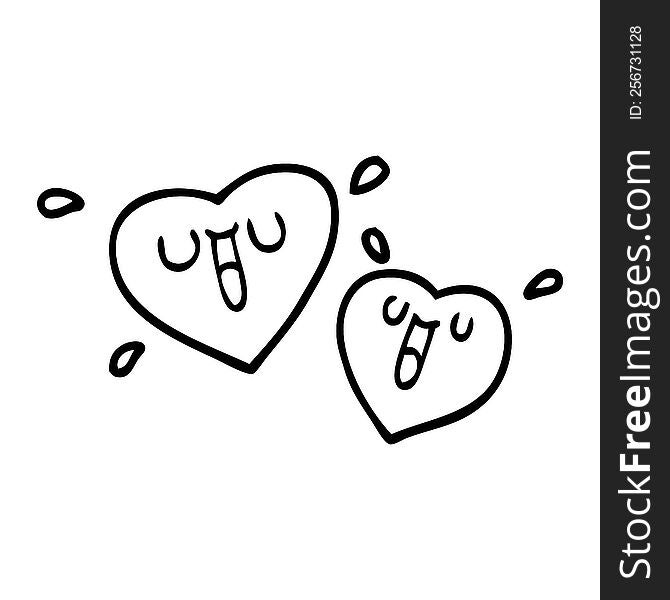 happy line drawing cartoon hearts