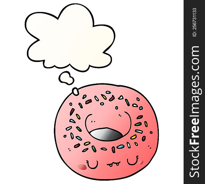 Cartoon Donut And Thought Bubble In Smooth Gradient Style