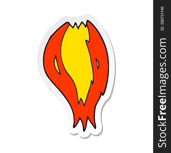 sticker of a cartoon rocket ship flames