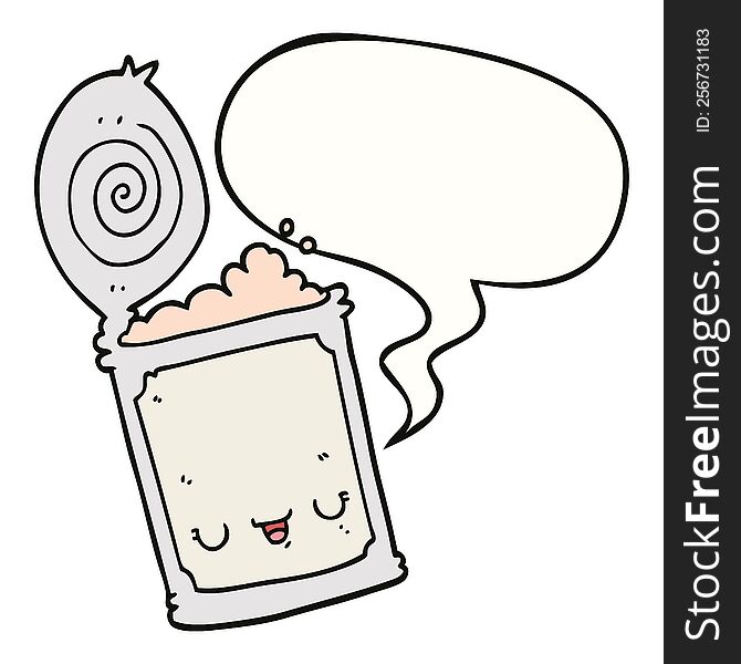 Cartoon Canned Food And Speech Bubble