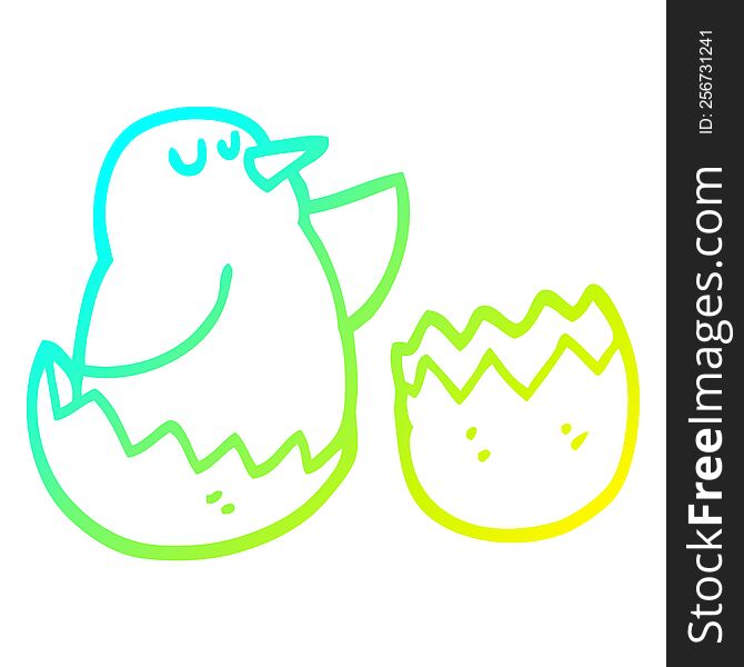 cold gradient line drawing of a cartoon hatching bird