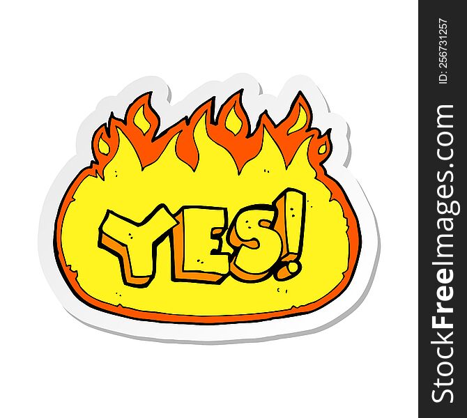 sticker of a cartoon flaming yes symbol