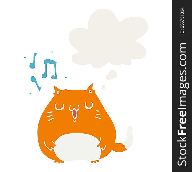 Cartoon Cat Singing And Thought Bubble In Retro Style