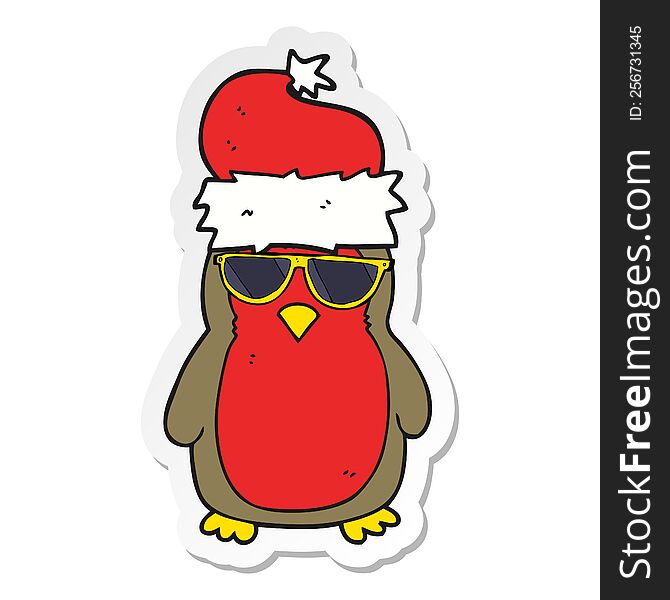 Sticker Of A Cartoon Cool Christmas Robin