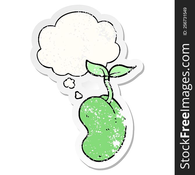 Cartoon Sprouting Seed And Thought Bubble As A Distressed Worn Sticker