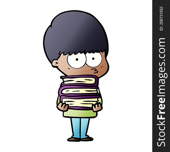 nervous cartoon boy carrying books. nervous cartoon boy carrying books