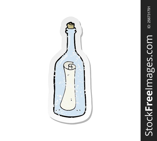 Retro Distressed Sticker Of A Cartoon Letter In A Bottle