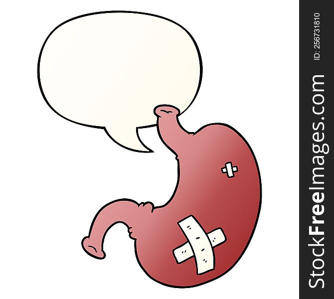 cartoon stomach with speech bubble in smooth gradient style