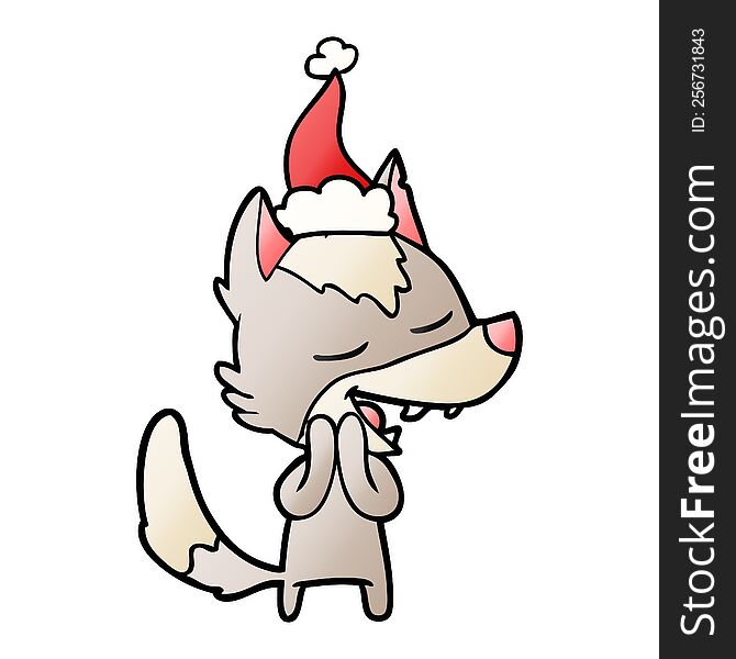 Gradient Cartoon Of A Wolf Laughing Wearing Santa Hat