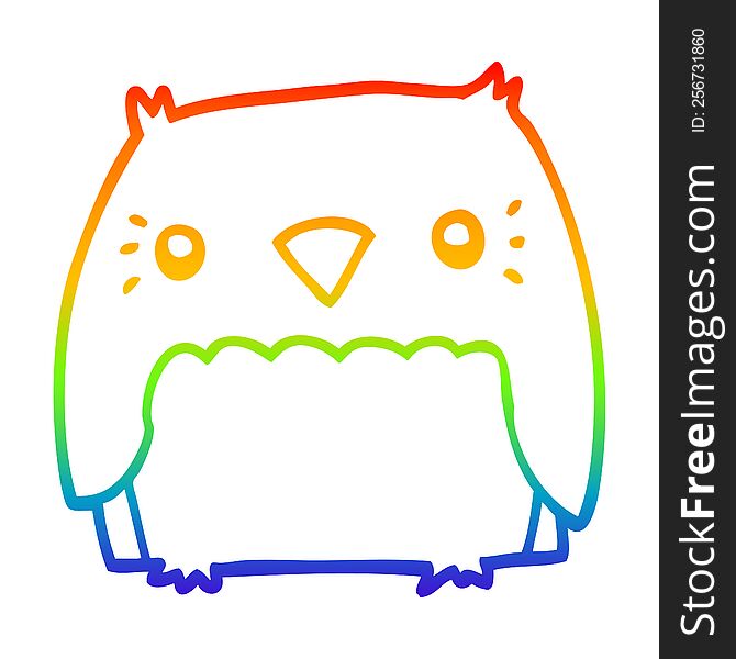 Rainbow Gradient Line Drawing Cute Cartoon Owl