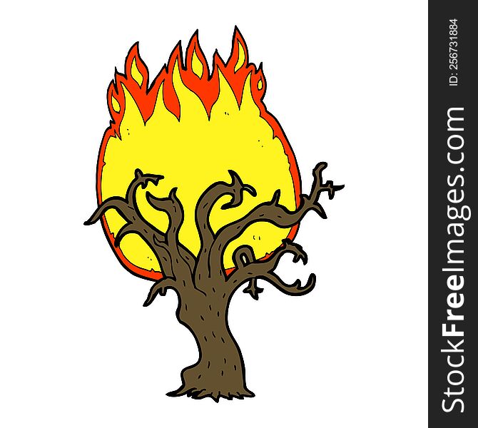 cartoon winter tree on fire