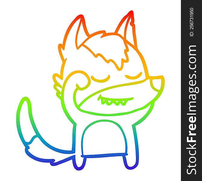 Rainbow Gradient Line Drawing Tired Cartoon Wolf
