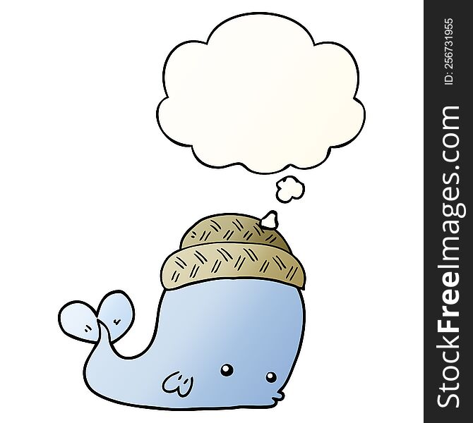 Cartoon Whale Wearing Hat And Thought Bubble In Smooth Gradient Style