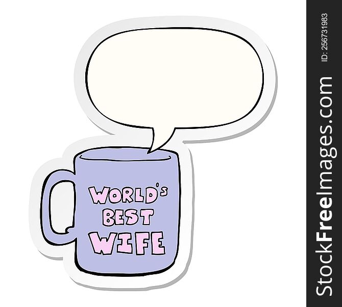 worlds best wife mug with speech bubble sticker