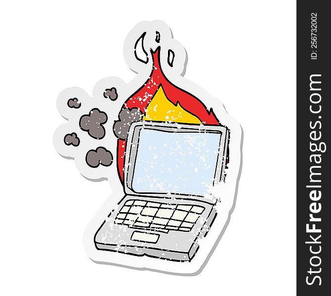 Distressed Sticker Of A Cartoon Broken Laptop Computer